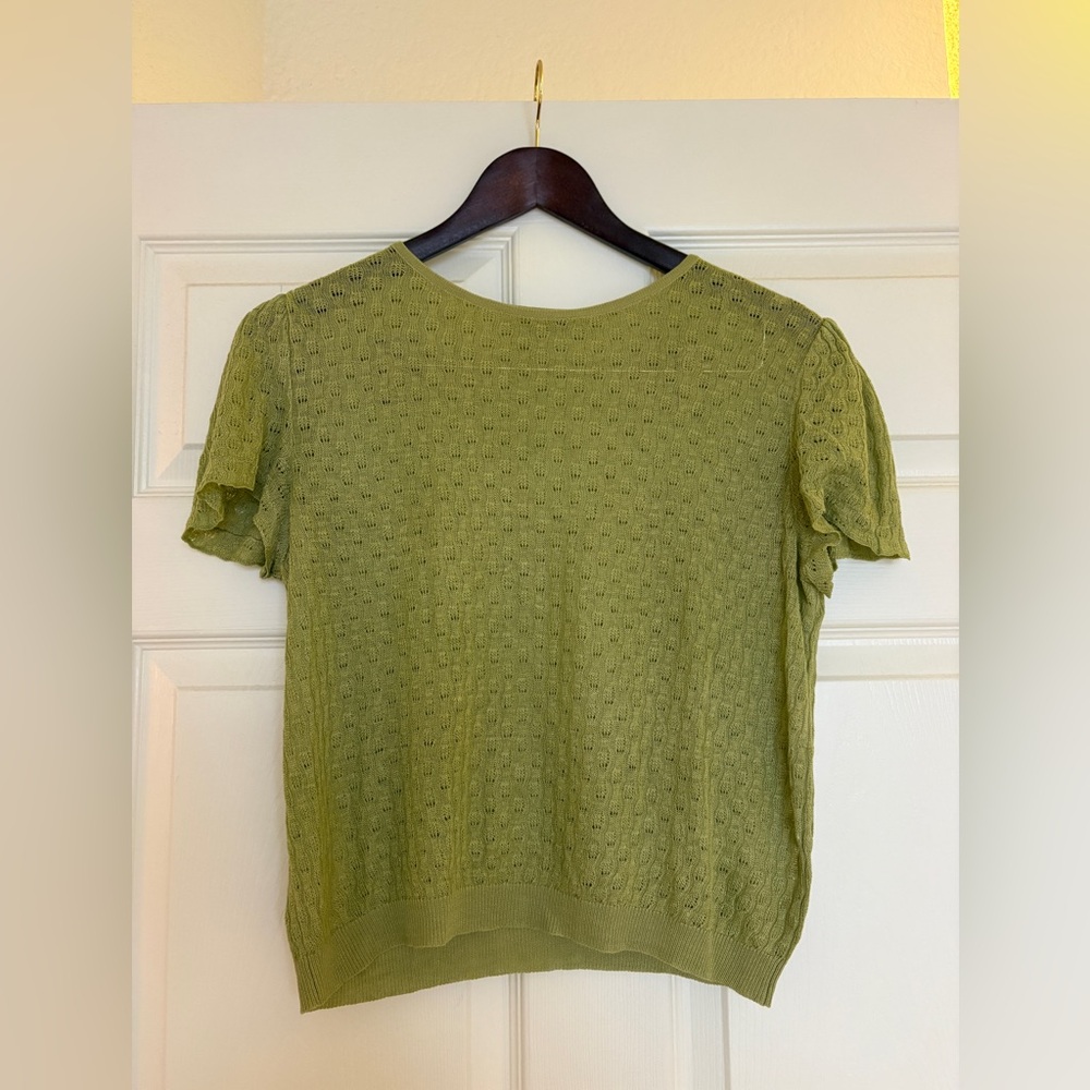 Chloe Vintage Woven Olive Green Women's Top, medium, good condition